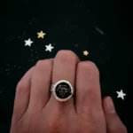 Amazing Round Raw Meteorite Ring in Silver on a hand