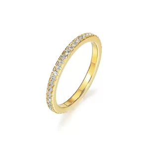 close up photo of the Gold Cubic Zirconia Wedding Band Pave Setting ring on a white background.