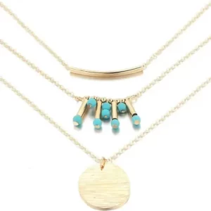 close up photo of the gold edition of the Attractive Boho Turquoise Multilayered Necklace