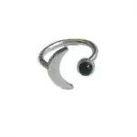 Daring Crescent Moon Ring With Black Onyx silver tone close up photo