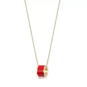 Gold Enamel Round Pendant Necklace with red enamel