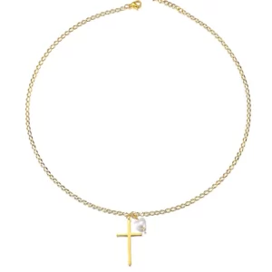 Golden Cross With Pearl Pendant Necklace