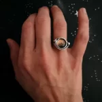 Gorgeous Mars and Moons Hammered Ring on a finger