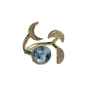 New Hand-Hammered Moon Phases Ring close up photo of the gold tone