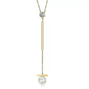 Pearl Drop Gold Pendant Necklace With CZ