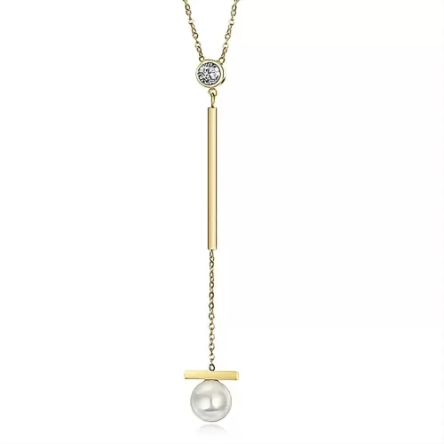 Pearl Drop Gold Pendant Necklace With CZ