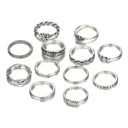 close up photo of the Set Of Twelve Unique Rings silver edition