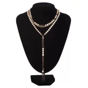 the golden Sexy 3 Layer Sequined Necklace With Rhinestones on a mannequin