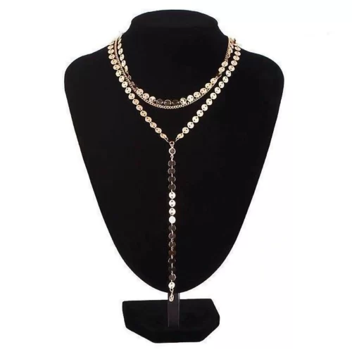 the golden Sexy 3 Layer Sequined Necklace With Rhinestones on a mannequin