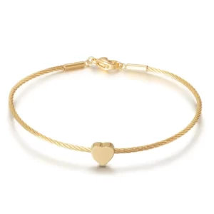 Golden Heart Cable Bangle Bracelet