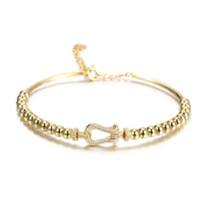 Terrific Golden Horseshoe Charm CZ Bracelet