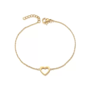 close up photo of the Open Heart Charm Bracelet gold version