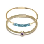 Astonishing Golden Gemstone CZ Halo Bangle Set