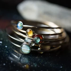 the Fascinating Solar System Stacked Bangle Set on a black background