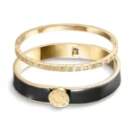 Glorious Enamel Pavé Golden Bangle Set with black enamel