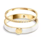 Glorious Enamel Pavé Golden Bangle Set with white enamel