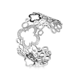 Seductive Hollow Clover Wide Cuff Bracelet