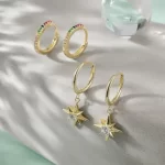 close up photo of the Starburst Rainbow Hoop Earrings Set