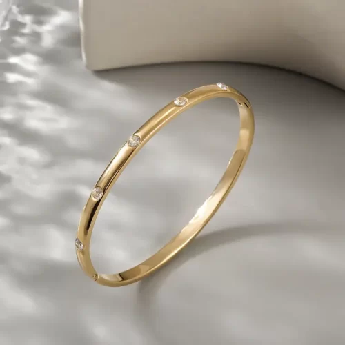 close up photo of the Wonderful Golden Bangle With Zirconia