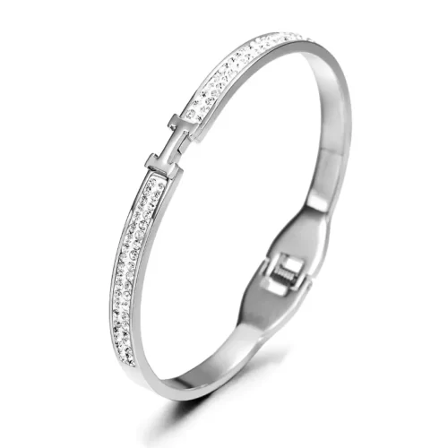 Wonderful Thin H-Shaped CZ Bangle IN SILVER