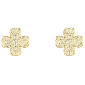 the 4 Leaf Clover Earrings With CZ in gold plating