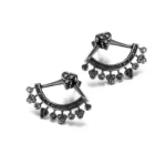 close up photo of the 925 Sterling Silver Pave Ear Jacket Earrings in black Rhodium plating