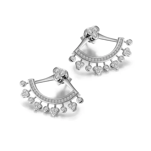 close up photo of the 925 Sterling Silver Pave Ear Jacket Earrings in silver tone