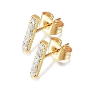 Adorable Golden Bar CZ Stud Earrings