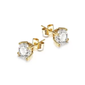 close up photo of the Basket-Set Round CZ Stud Earrings in gold tone