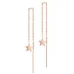 close up photo of the Bewildering Golden Star Threader Earrings in rose gold