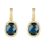 close up photo of the Epic Golden Oval Drop Earrings Hydro Sapphire