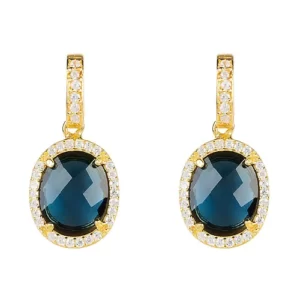 close up photo of the Epic Golden Oval Drop Earrings Hydro Sapphire