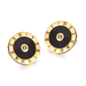 Glorious Golden Roman Numeral Round Earrings