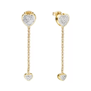 close up photo of the Heart Dangle Drop Earrings With Zirconia in gold plating