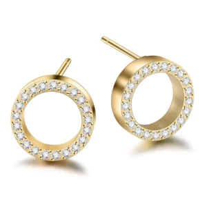 close up photo of the New Open Circle CZ Studs in gold tone