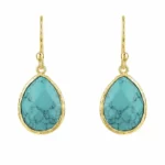 close up photo of the Petite Golden Drop Earrings Arizona Turquoise