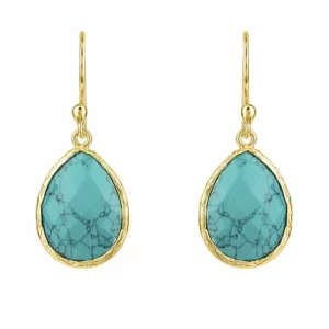 close up photo of the Petite Golden Drop Earrings Arizona Turquoise