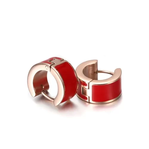 Popular Classic Hoop Earrings in rose gold with red enamel