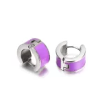 Popular Classic Hoop Earrings in silver color with purple enamel