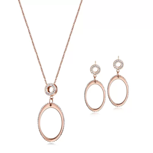 Rose Gold Oval Pendant Set With CZ