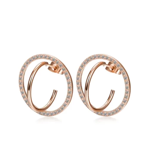 close up photo of the rose gold toned Special CZ Encrusted Coil-Link Earrings