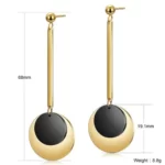 Spectacular Gold Black Discs Dangle Earrings photo with dimensions