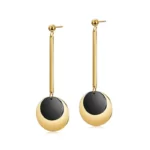 Spectacular Gold Black Discs Dangle Earrings