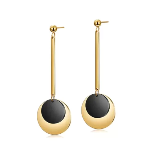 Spectacular Gold Black Discs Dangle Earrings