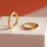 close up photo of the Stunning Rainbow Hoop Earrings on a white box