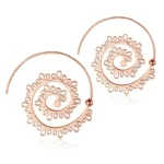 close up photo of the Unique Vintage Circle Round Spiral Earrings in rose gold plating