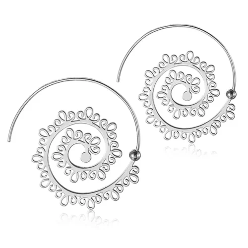 close up photo of the silver edition of the Unique Vintage Circle Round Spiral Earrings