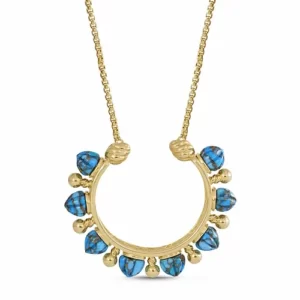 the Real Turquoise Necklace Pendant Gold Vermeil on a white background