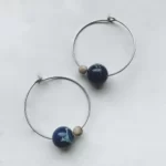 close up photo of the Cosmic Hoop Earrings With Jasper Beads in silver tone