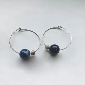 the Cosmic Hoop Earrings With Jasper Beads in silver tone